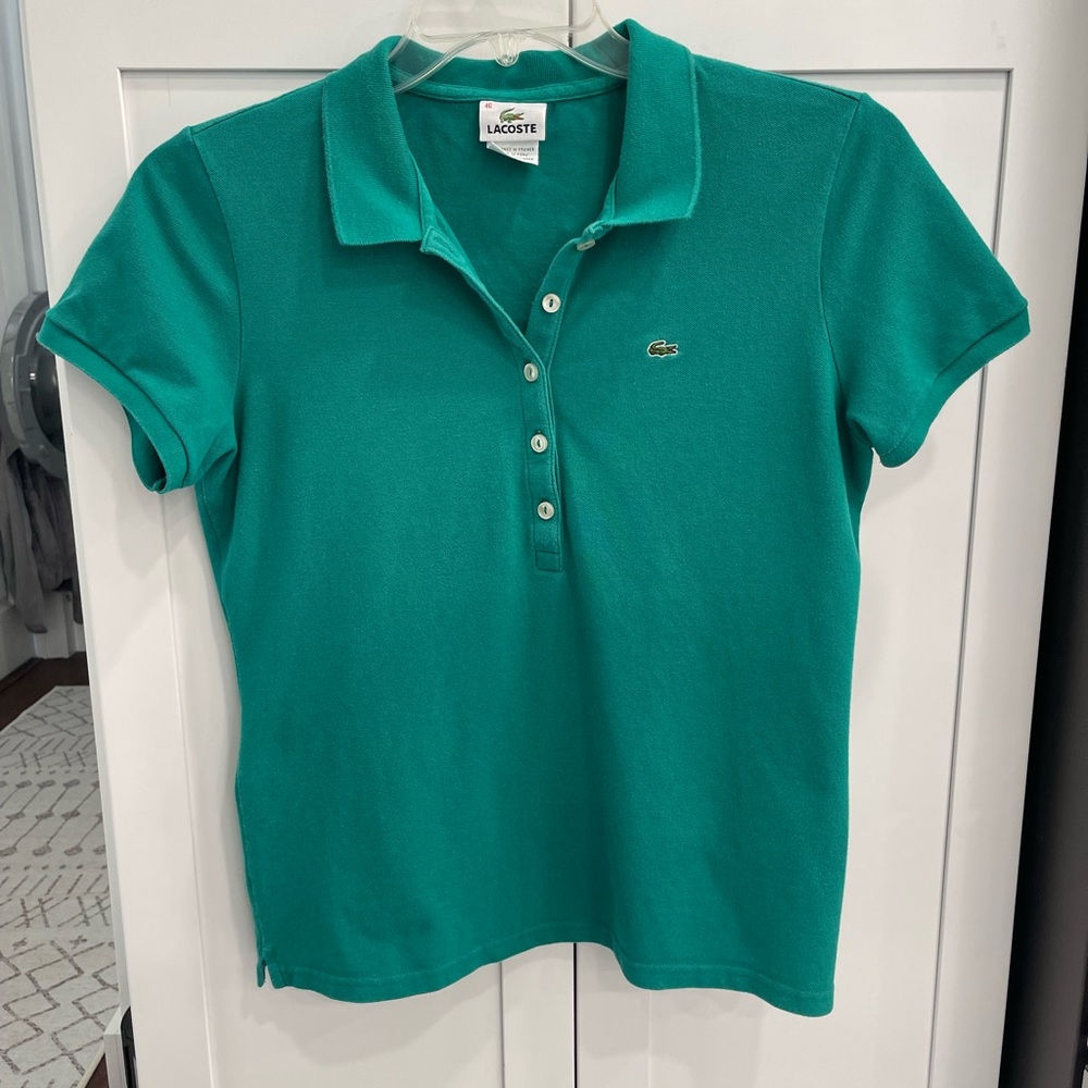 Lacoste teal green women’s size 46 polo collared short sleeve shirt